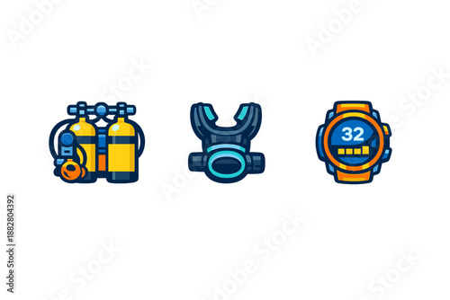 Scuba diving icons on a gradient background
