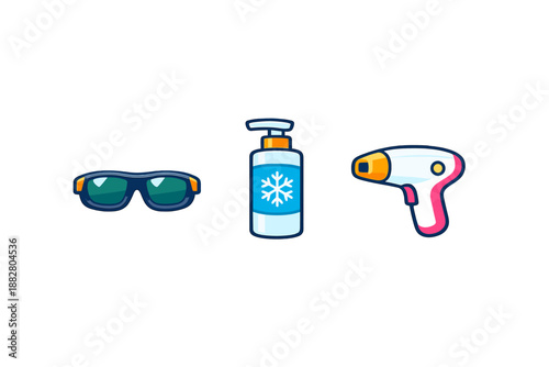 Set of three cartoon icons for laser hair removal