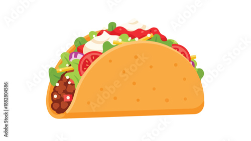 vibrant cartoon taco filled with savory meat and fresh vegetables isolated on white background