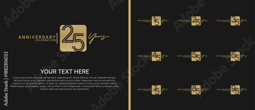 anniversary logo set with square. golden color on black background for celebration moment