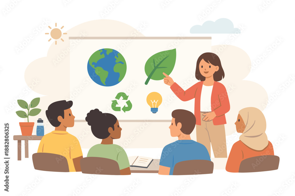Fototapeta premium Teacher explaining environmental concepts to students