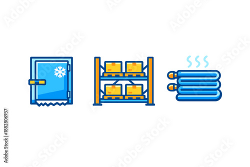 Icons representing refrigeration, storage, and heating systems