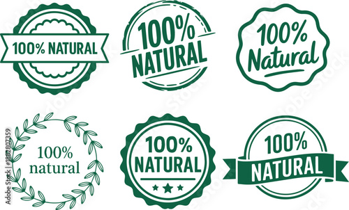 100% Natural Badge and Stamp Set Green Organic Labels and Eco Seals