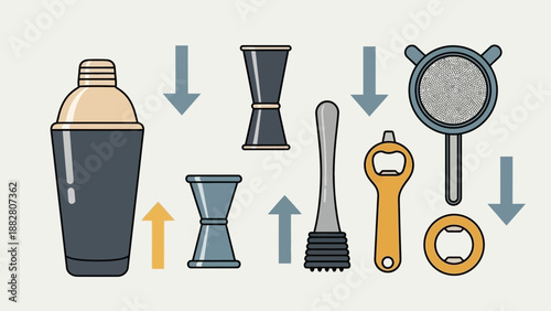 Bar Essentials: A Vector Illustration Showcasing Cocktail Making Tools and Instruments