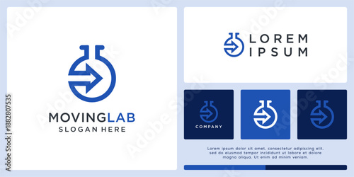 Moving lab logo design template with arrow.