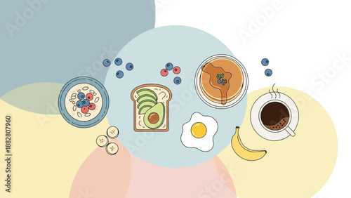 Breakfast Delight: An Artistic Vector Illustration Of Healthy And Delicious Food