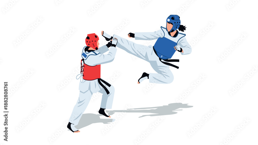 Obraz premium Dynamic taekwondo match: athletes competing in energetic martial arts battle
