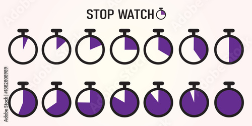 Flat vector illustration of chronometers representing countdown and elapsed time.