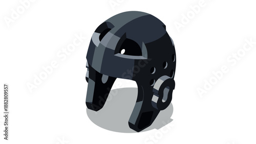 Isometric medieval helmet design in dark shades for historical themes
