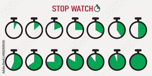 Flat vector illustration of chronometers representing countdown and elapsed time.