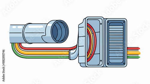 Electrical conduits carrying colored wires to a junction box