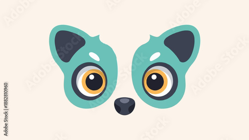 Cute cartoon raccoon face with big eyes and dark nose
