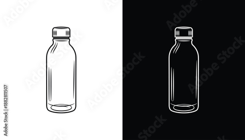 Plastic bottle vector illustration in black and white line style for product