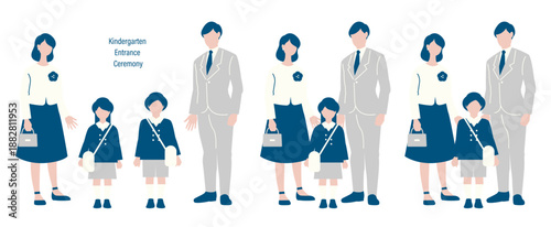 日本の入園式や卒園式の親子のイラスト素材 ベクター 白背景 制服 春