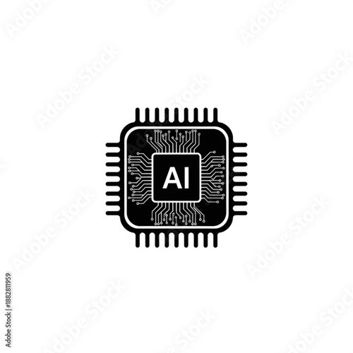 Artificial Intelligence Microchip Illustration on Neutral Background from Direct Viewpoint