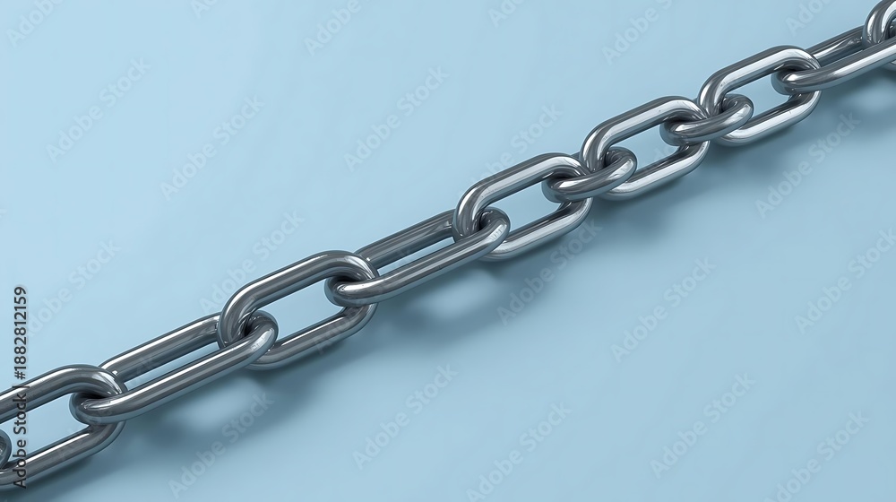 Fototapeta premium Metal Chain Link Detail On Blue