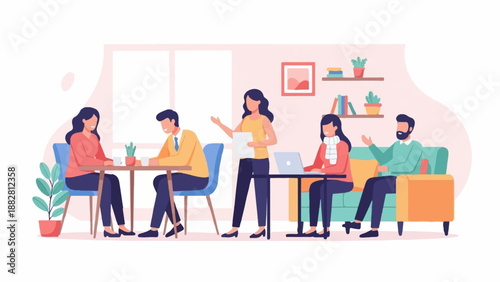 Diverse professionals collaborating in a modern office or co-working space