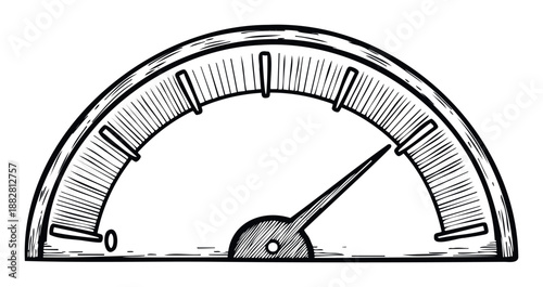 Hand drawn sketchy measurement gauge displaying a high level performance indicator, perfect for visualizing business progress, data metrics, or status updates.