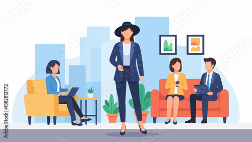 Diverse colleagues collaborate and work in a modern office setting