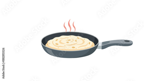 Warm, steaming breakfast cereal like oatmeal or porridge cooks in a pan, an inviting illustration of a healthy, comforting morning meal being