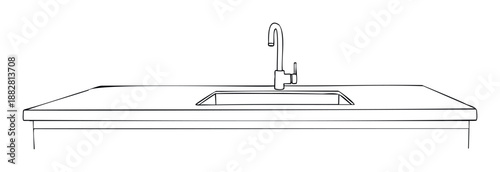 Modern kitchen counter with an integrated sink and sleek faucet provides a versatile graphic representation for home improvement projects, kitchen appliance catalogs, or plumbing service