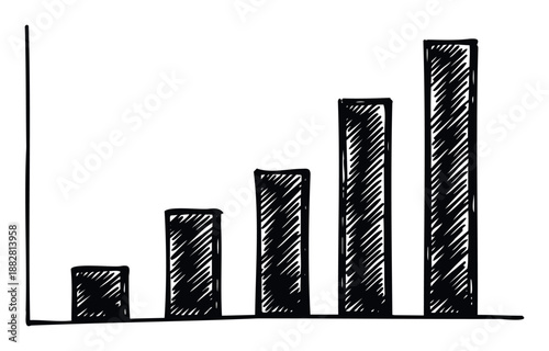 Doodle style bar chart visualization representing upward trend and positive development suitable for illustrating statistical data financial reports and market analysis