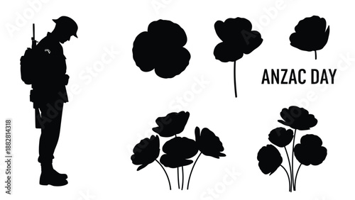 Silhouette Soldier Poppy Flowers ANZAC Day Remembrance