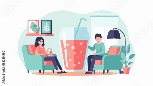 Couple relaxing with a giant refreshing drink at home
