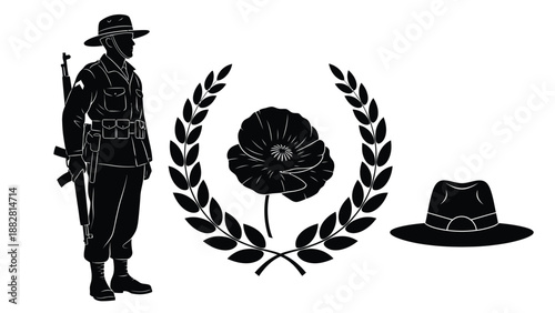 Silhouette Soldier Poppy Wreath and Hat Military Remembrance