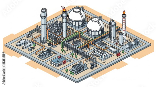 Industrial Chemical Plant Isometric Illustration.