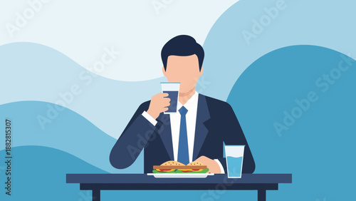 Businessman Enjoying Lunch While Drinking Water And Refreshed During a Business Meeting