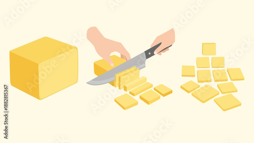 Butter Cutting Illustration: A Visual Depiction of Food Preparation and Culinary Arts