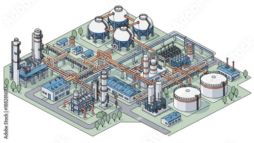Industrial Chemical Plant Complex Illustration.