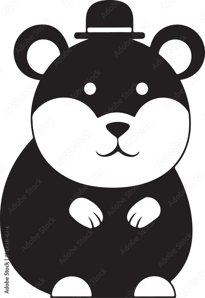 Fototapeta premium Cute Bear Cartoon Character with Hat Silhouette Icon