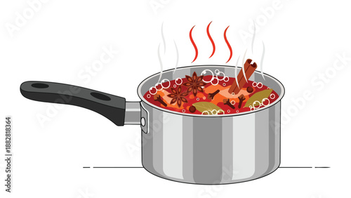 Simmering Pot of Aromatic Spices and Botanicals for a Warming Winter Beverage or Home Fragrance