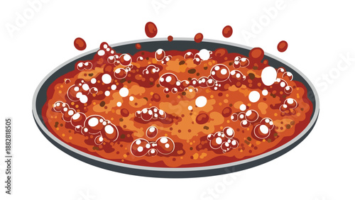 Vibrant illustration of a rich, bubbling stew or chili cooking in a pot a warm and inviting culinary scene depicting intense heat and flavorful