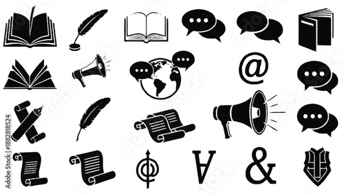 Black Flat Set Communication Education Media Symbols