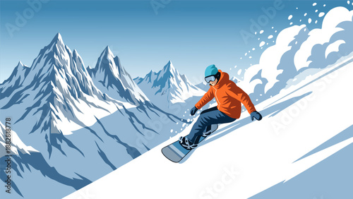 Winter Snowboarding Vector Illustration A Thrilling Ride Down a Snowy Mountain Slope