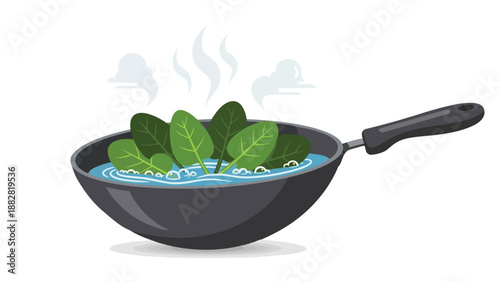 Illustrative depiction of vibrant green spinach gently steaming in a hot pan, symbolizing a wholesome cooking process and healthy meal preparation