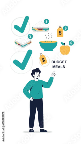 Conceptualizing Budget Meals: A Colorful Illustration of Economical Food Choices
