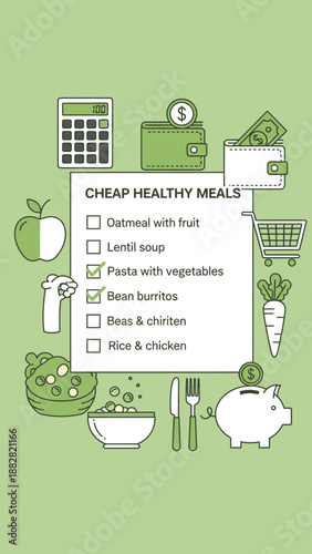Conceptual Illustration Depicting Affordable, Nourishing Food Choices and Economical Meal Planning