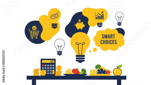 Conceptual Illustration Depicting Financial Planning, Healthy Choices, And Smart Investment