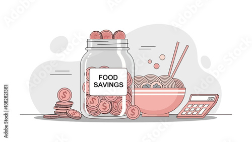 Conceptual Illustration Depicting Food Savings, Planning, And Economic Decisions Effectively