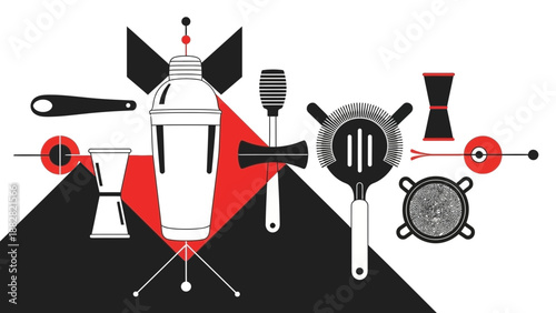 Contemporary Cocktail Utensils Illustration in Modern Abstract Geometric Design