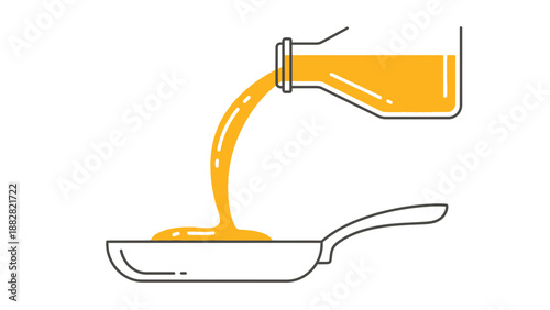 Cooking Illustration: Pouring Liquid Ingredient Into a Pan Ready for Preparation, Isolated