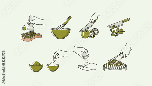 Cooking Preparation Steps Illustration Shows Preparing Food for the Grill