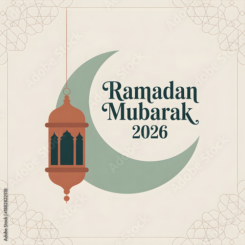 Ramadan Mubarak 2026: A minimalist and elegant illustration wishing Ramadan Mubarak 2026, a cultural and spiritual celebration observed by Muslims worldwide.