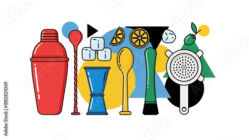 Creative Barware Design With Fruits and Shaker In a Bright And Colorful Style