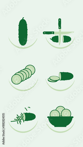 Cucumber Preparation: A Visual Guide Showcasing Slicing, Dicing, and Creative Culinary Applications