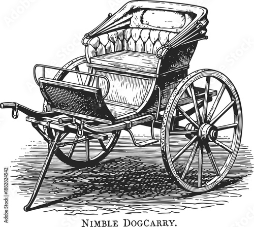 Vintage nimble dogcart carriage with wooden wheels and cushioned seat